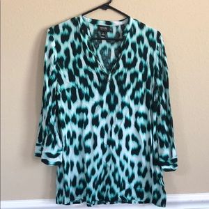 Leopard Blouse; Gold Beaded Neck